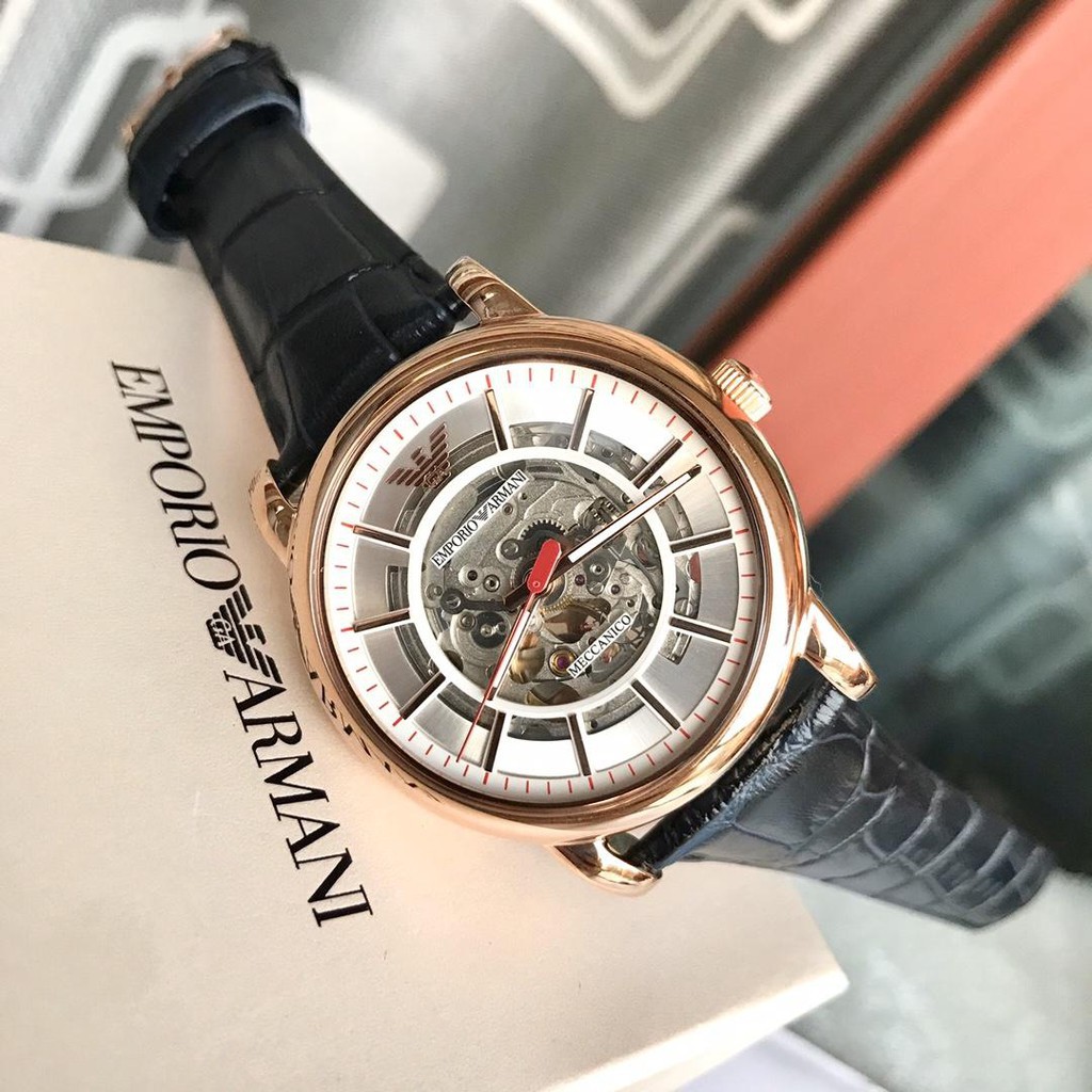 ĐỒNG HỒ NAM ARMANI AR60009 AUTOMATIC , DÂY DA, HỞ MẶT , SIZE 43MM , FULLBOX HÃNG