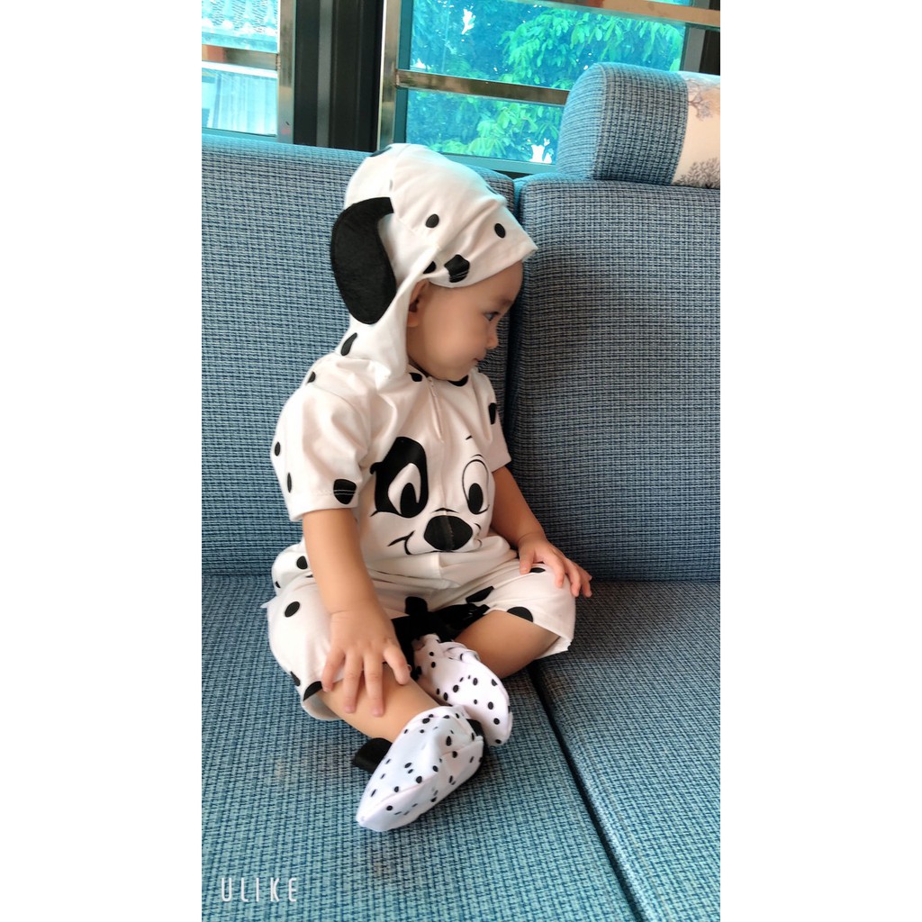 Bộ Bodysuit Đùi Liền Nón Dây Kéo Cao Cấp Hình Chó Đốm Cho Bé - Mihababy - BDSDUILIENNON_CHODOM