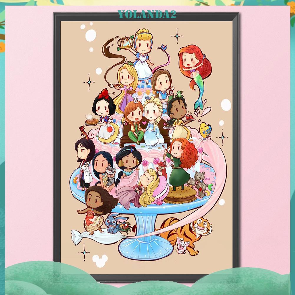 (canvas no printing)  Tranh thêu chữ thập đính đá hình công chúa hoạt hình 11CT