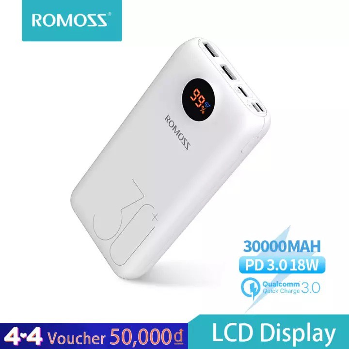 Pin Sạc dự phòng Romoss SW30/SW30 PRO 30000mAh hỗ trợ sạc nhanh QC3.0 và Sạc nhanh 2 chiều TypeC