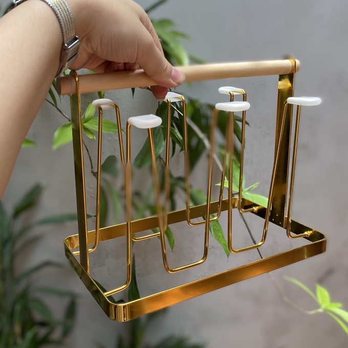 (SẴN) Giá úp cốc kèm khay gỗ tre, giá úp ly kèm khay gỗ tiện lợi | BigBuy360 - bigbuy360.vn