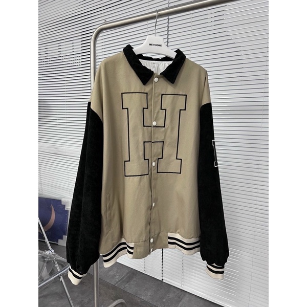 ÁO KHOÁC BOMBER TAY PHỐI NHUNG H ( có hình chụp thật )