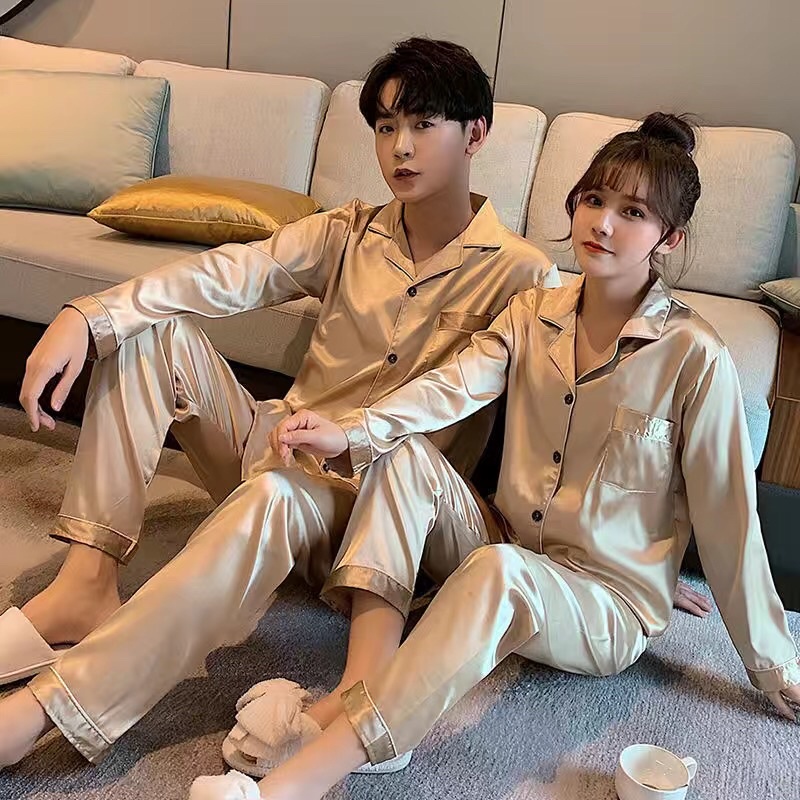 Bộ ngủ lụa Pijama nam nữ màu trơn chất siêu đẹp