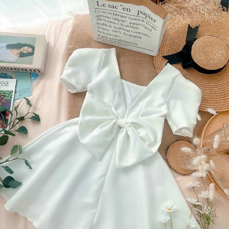 Đầm tay phồng có nơ cột sau lưng fashionzero - 75057