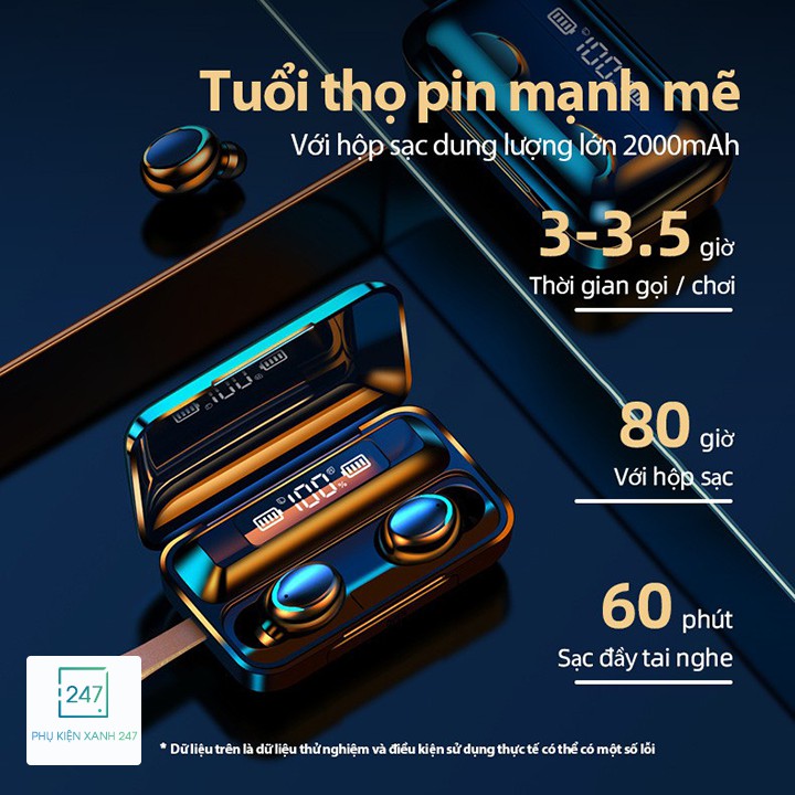 Tai nghe bluetooth 5.0 amoi f9 pro, kiêm sạc sự phọng, bản QUỐC TẾ cao cấp nhất, cảm biến vântay