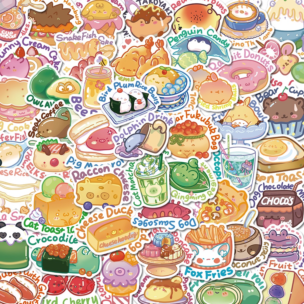 Bộ 50 Miếng Dán Trang Trí Laptop Chống Thấm Nước Hình Động Vật Hoạt Hình Dễ Thương