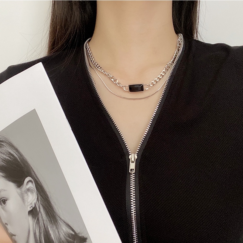 Vòng cổ Mặt Vuông Màu Đen Phong Cách hip hop Thời Trang Cho Nam Và Nữ