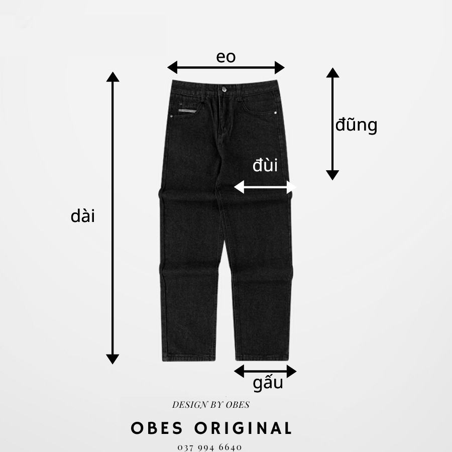 [OBES] Quần jeans đen trơn Regular-fit Jeans mã QT102