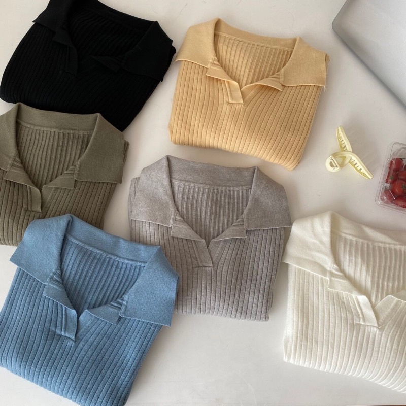 Croptop cổ bẻ len tăm nữ | BigBuy360 - bigbuy360.vn