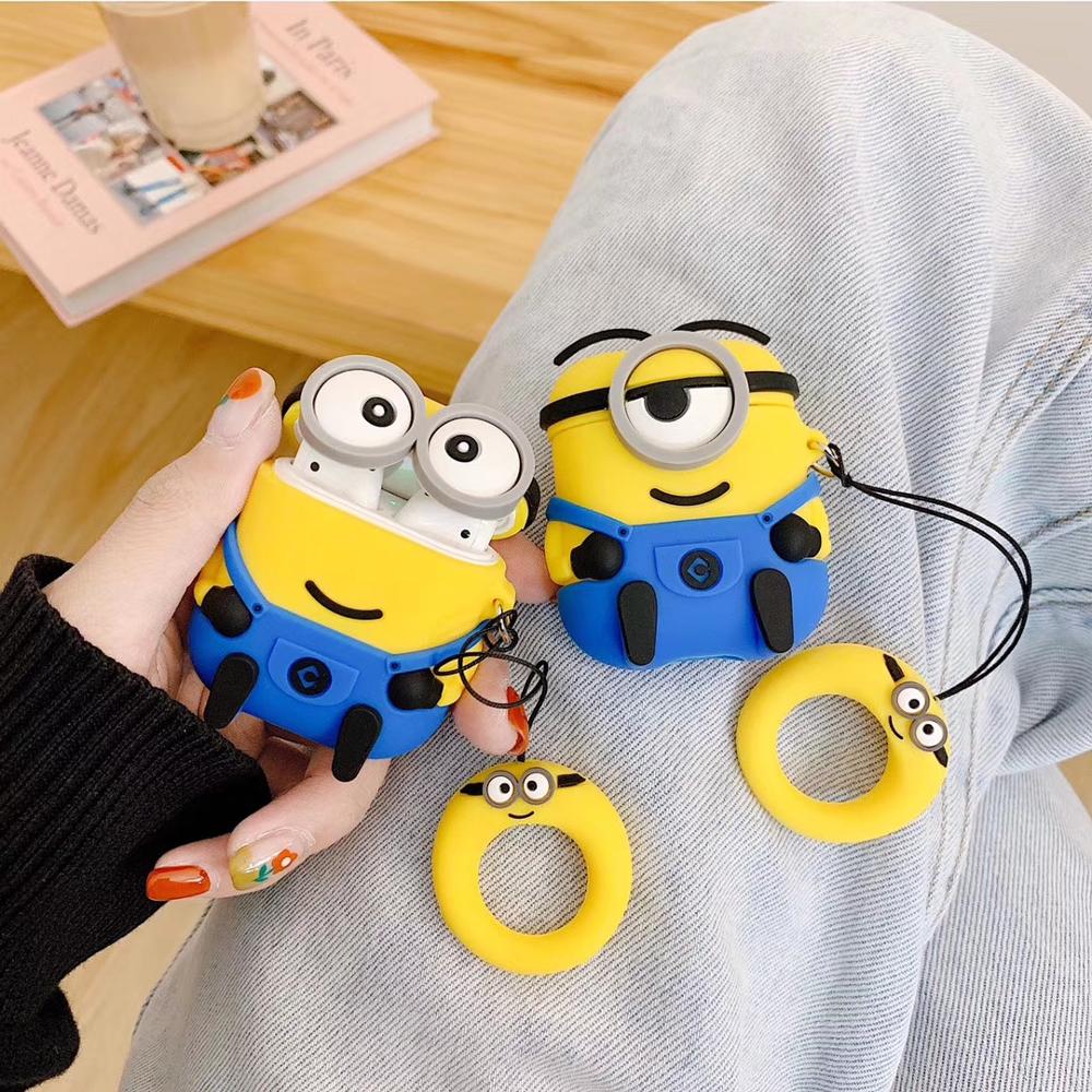 Vỏ hộp sạc tai nghe Airpods 1/2 hình minion 3D bằng silicone