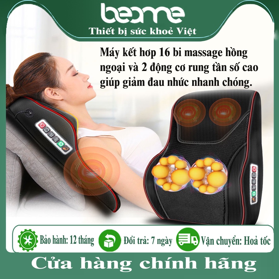 Máy gối massage đấm lưng cổ vai gáy 16 bi sưởi nóng bằng hồng ngoại trị liệu cao cấp SA-L16