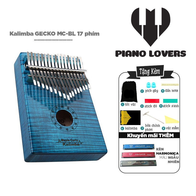 ( BIG SALE ) Đàn Kalimba 17 phím Gecko MC-BL Gỗ Mahogany Tặng Kèm Kèn Harmonica đủ màu cao cấp  - HÀNG CÓ SẴN