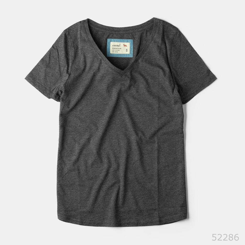 Áo thun nữ phông trơn Casual 1st cổ tim tay ngắn cộc, vải 100% cotton cao cấp thoáng mát