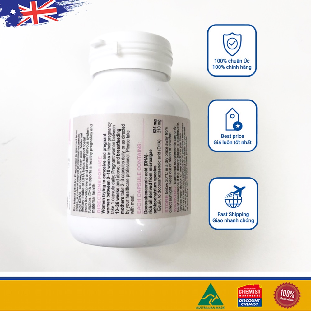 [Tem Chemist] DHA bầu Úc Bio Island DHA for Pregnancy 60 viên