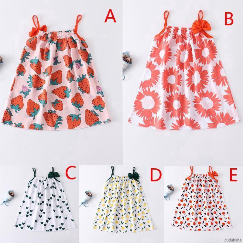 Đầm Hai Dây In Hình Trái Cây Phong Cách Hàn Quốc Cho Bé Gái
