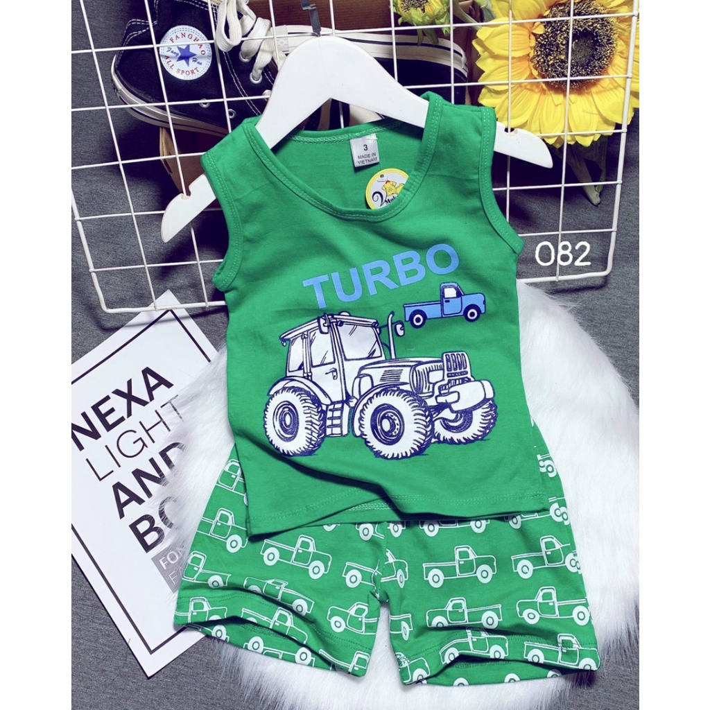 Bộ ba lỗ cotton bé trai hình thú dễ thương 082