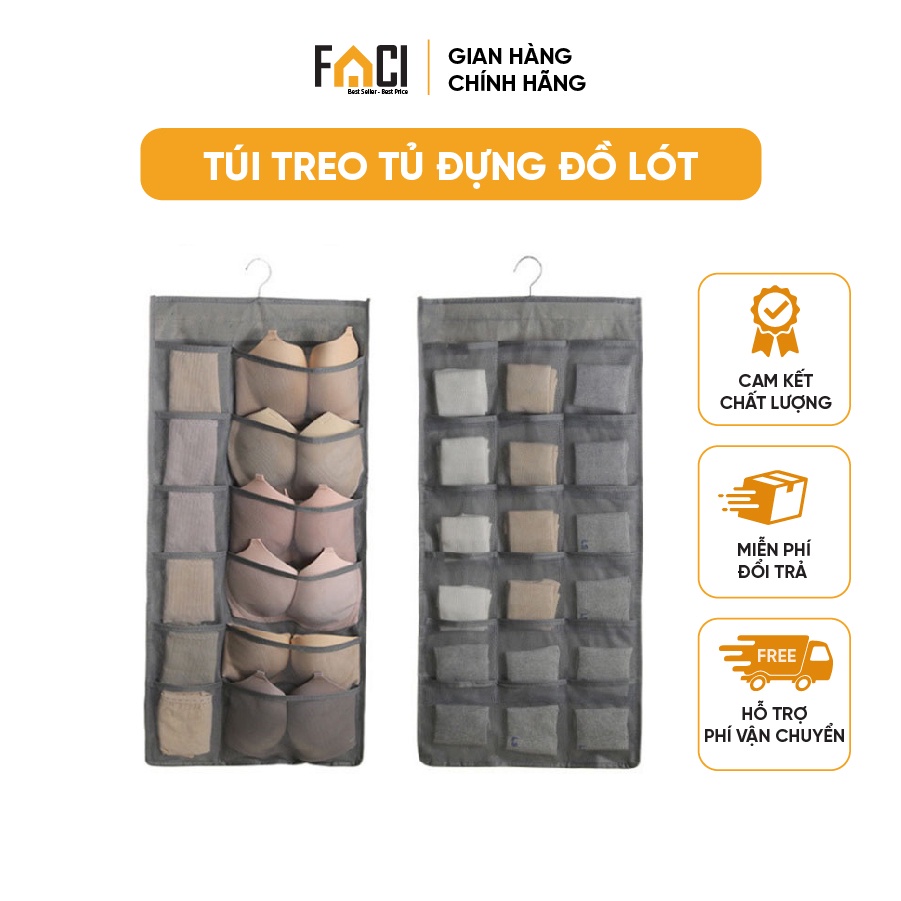 Túi đựng đồ lót Faci có móc treo tủ. Túi đựng đồ lót 2 mặt 30 ngăn tiện lợi dễ tìm đồ sắp xếp tủ quần áo gọn gàng