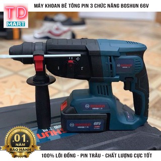 Máy khoan đục bê tông dùng pin 66v boshun 3 chức năng, không chổi than tặng mũi khoan