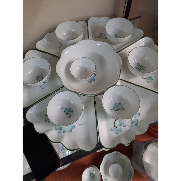 Combo 20 món bát đĩa hoa mặt trời sứ Bát Tràng