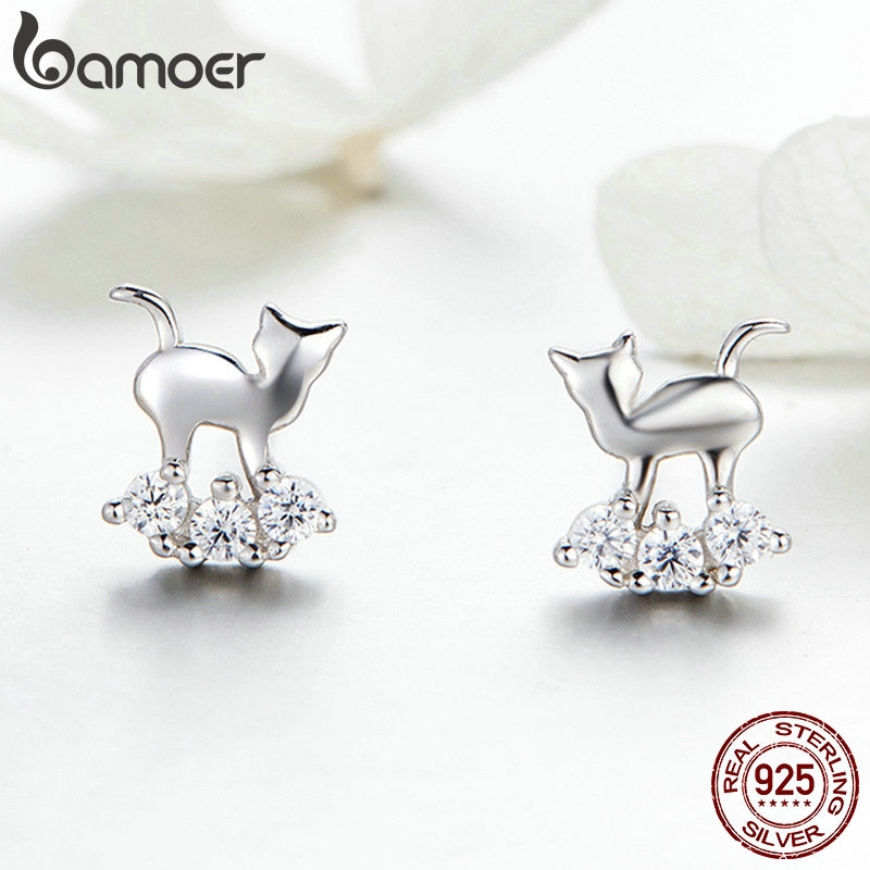 Khuyên tai Bamoer SCE537 Bạc đính đá pha lê thời trang cho nữ