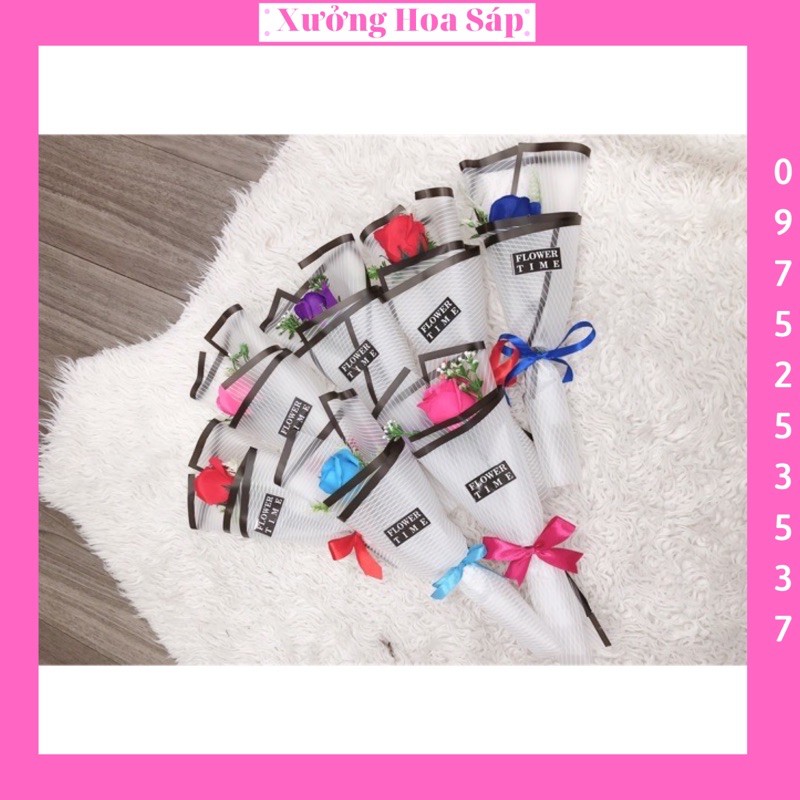 Hoa Hồng Sáp 🌹 Bó 1 Cây Giấy Sọc Mẫu Mới (Hình Thật)