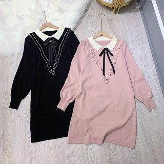 Váy len suông cổ bèo