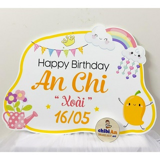 Bảng tên trang trí sinh nhật cho bé trai, bé gái - Banner treo tường - Có bán kèm bóng bay - rèm - In hình chibi