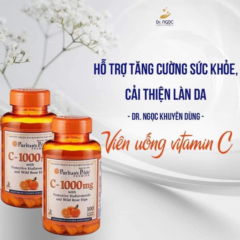 Viên Uống VTM C 1000mg Purita's Pride USA Hỗ Trợ Tăng Cường Sức Khỏe,Cải Thiện Làn Da.DR Ngọc khuyên