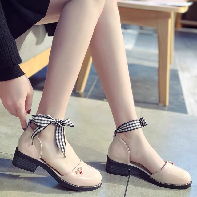 G089 [Sẵn be 35] Giày Lolita mũi tròn phong cách Hàn Quốc gót cao 4cm
