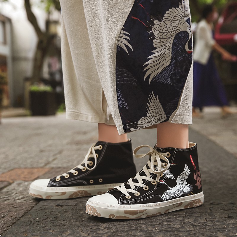 Giày Thể Thao Canvas Cổ Cao Phong Cách Trung Hoa Cho Nam