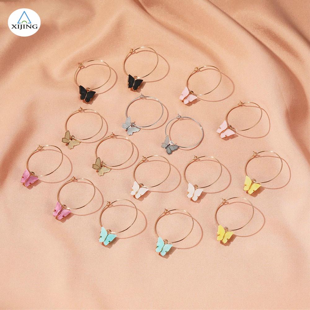 Khuyên tai hợp kim mặt hình cánh bướm acrylic thời trang cho nữ