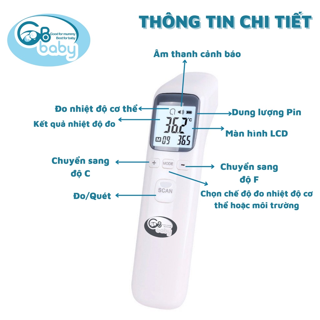 Nhiệt kế điện tử hồng ngoại cảm ứng GB-Baby đo trán đo sữa và môi trường cho bé
