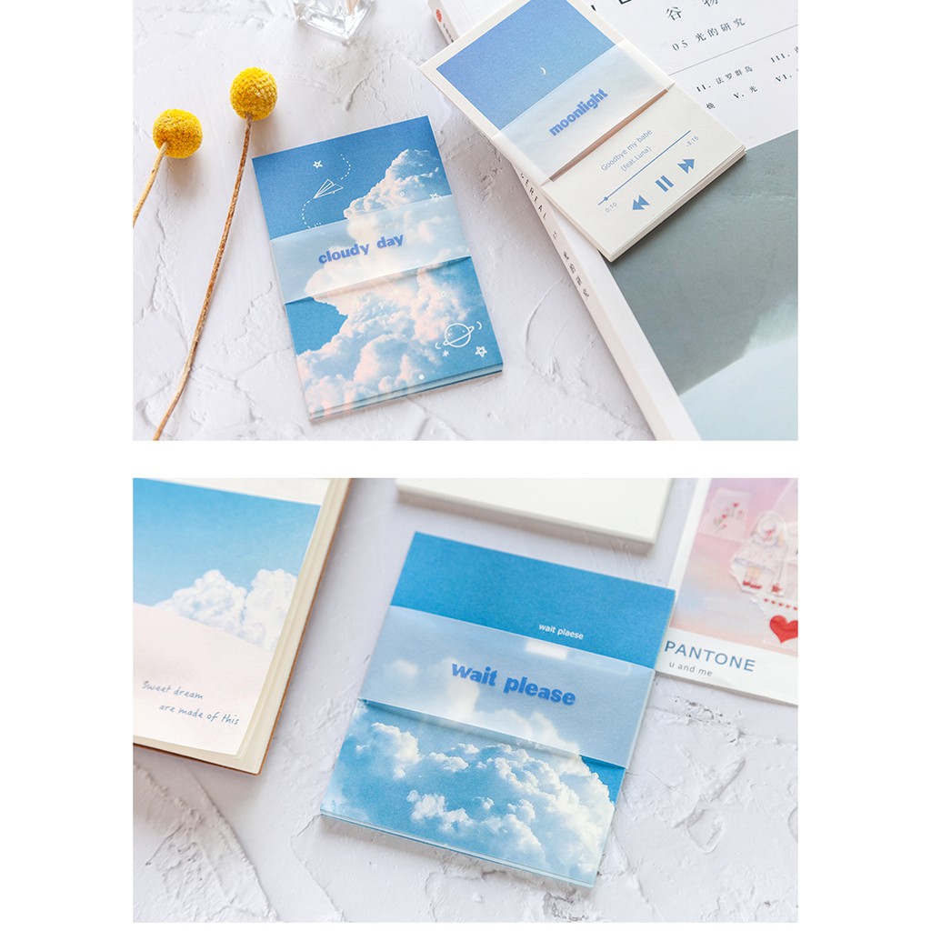 Giấy note màu mây trời trong xanh, mộng mơ trang trí planner bujo dán tường set note paper memo pad diy Stickerbosuashop