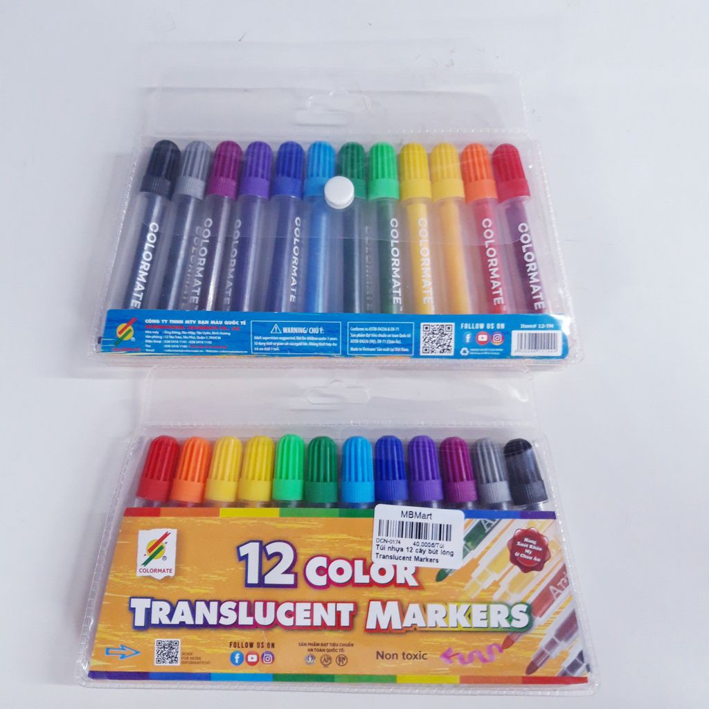 bộ màu nước túi nhựa 12Translucent Markers colormate
