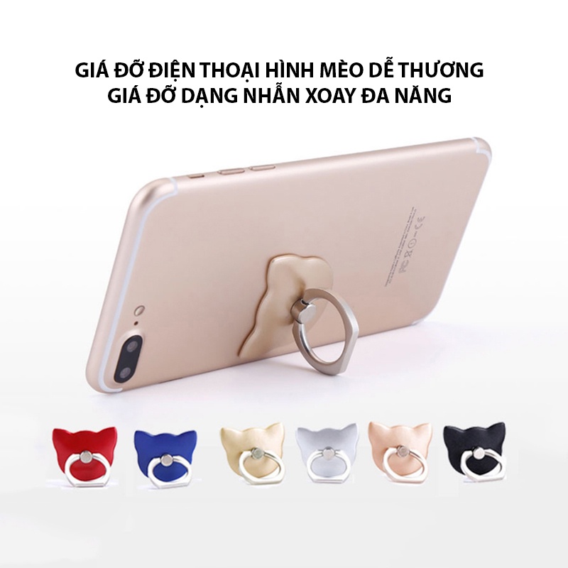 Giá đỡ điện thoại di động Mèo Trơn dễ thương, Giá đỡ dạng nhẫn xoay đa năng