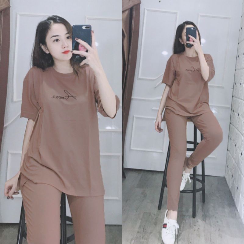 [Mã 252FASHIONSALE giảm 12% đơn 99K] Set Đồ Cotton Nữ - Logo Thêu Chữ - SP Y Hình | BigBuy360 - bigbuy360.vn