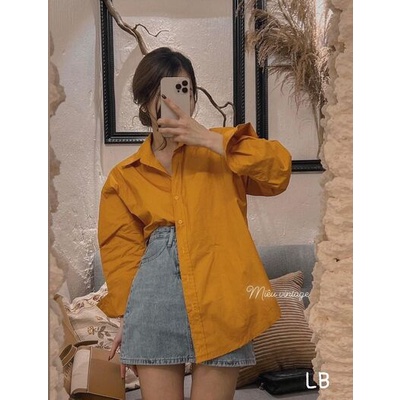 Áo sơ mi thô nến màu xanh - cam hottrend