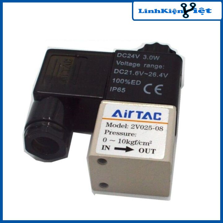 Van điện từ khí nén AIRTAC mã 2V025-08 loại 2 cửa 2 vị trí (2/2) cuộn coil 24V/220V