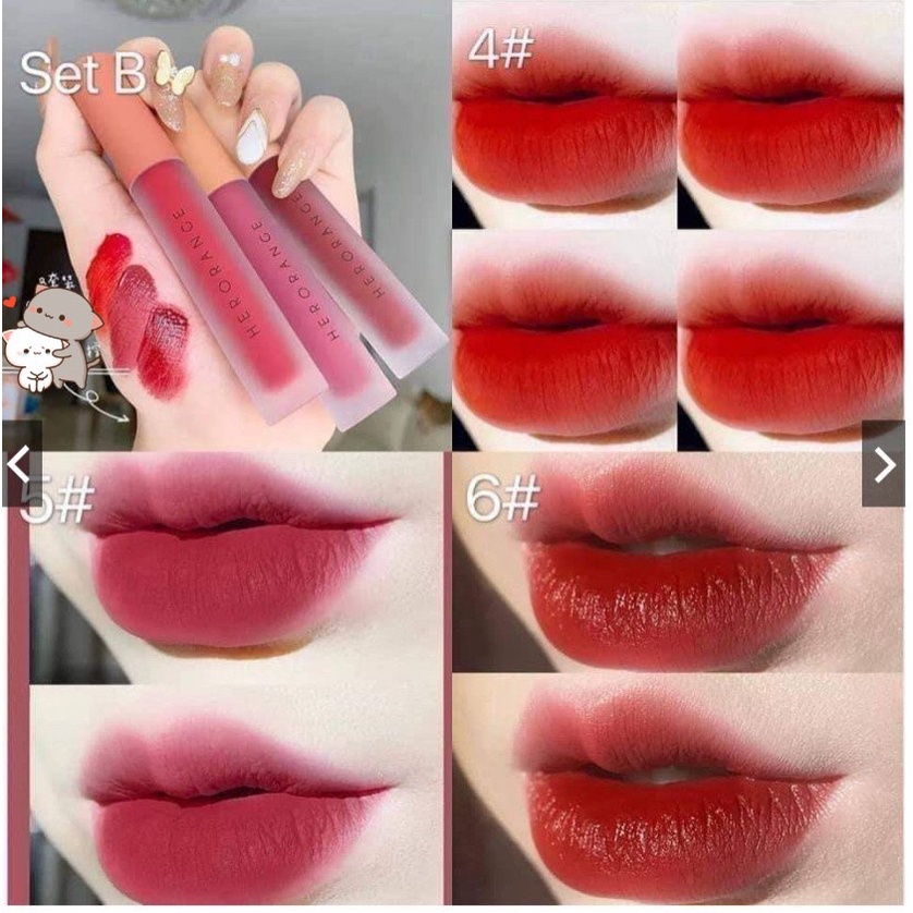 Set 3 Cây Son Kem Lì Herorange Fluffy Lip Glaze (Nội địa Trung)