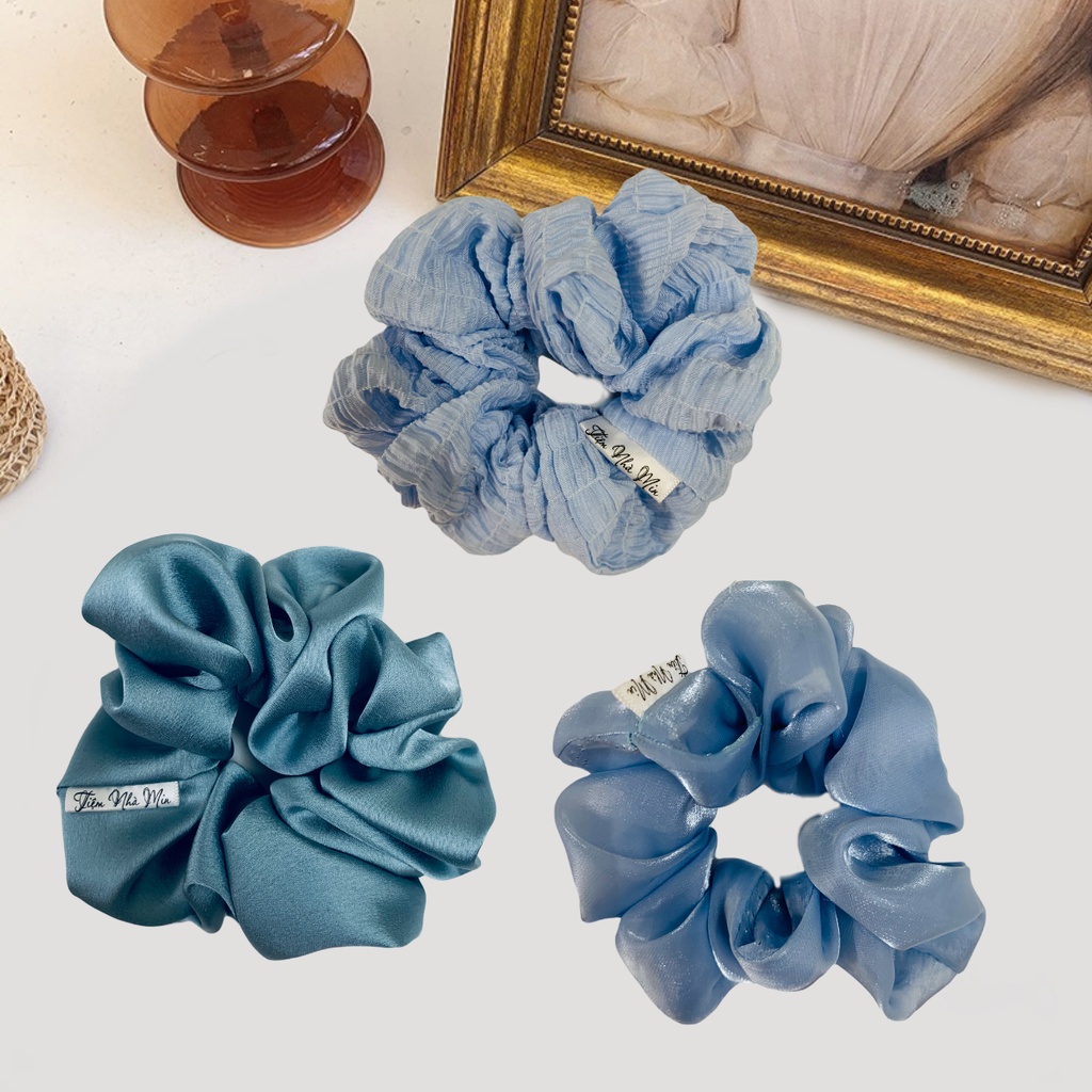 Dây Buộc tóc SCRUNCHIES THÔ Nhún Xanh dương Tiệm nhà Min phong cách Hàn Quốc mềm mại - MIN.0023
