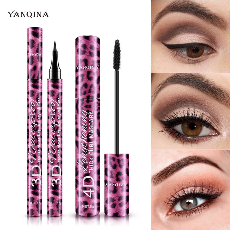 [Hàng mới về] Set mascara + bút kẻ mắt 2 trong 1 kháng nước chống mồ hôi in họa tiết da báo