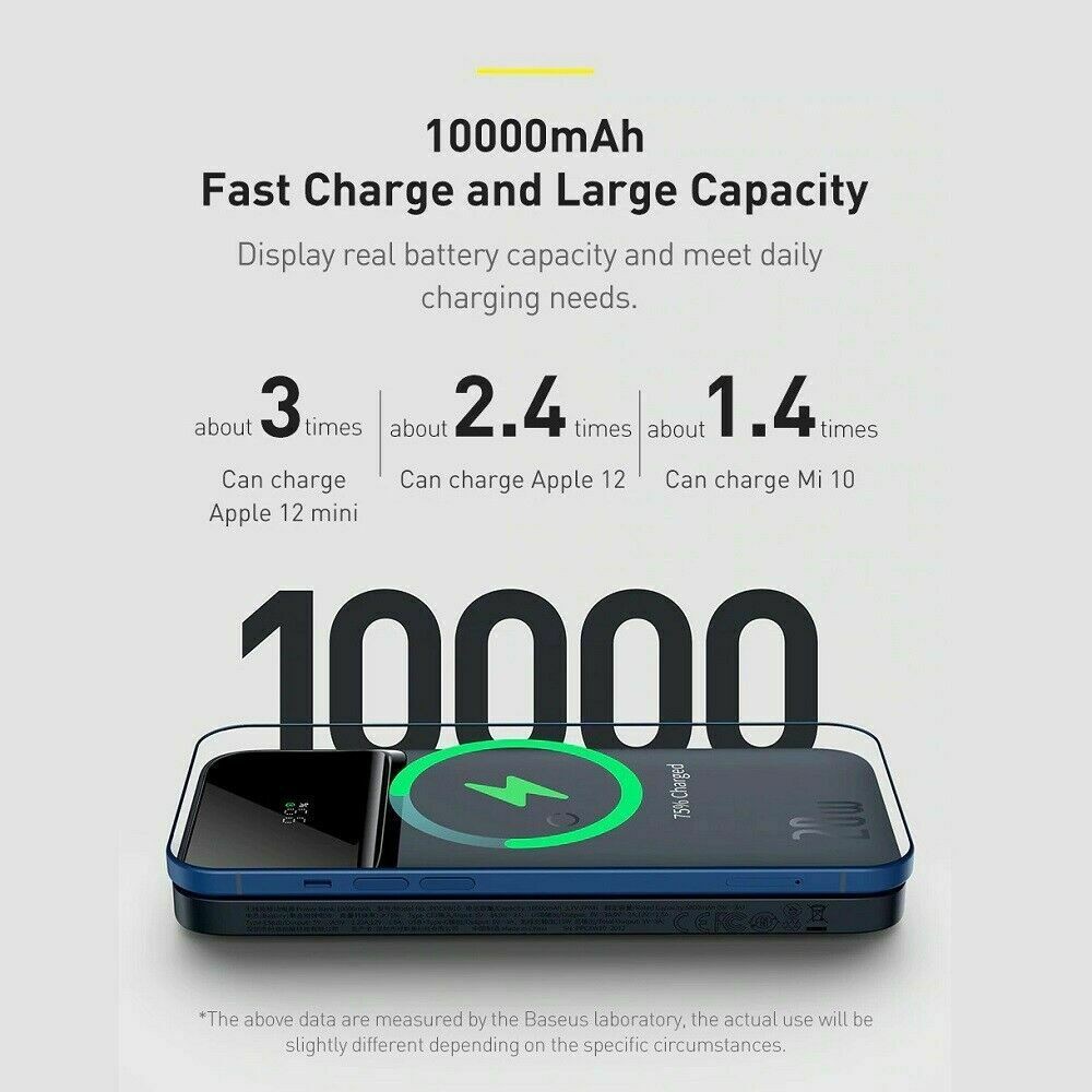 [Mã 44ELSALE2 giảm 7% đơn 300K] Pin Sạc Dự Phòng Không Dây Baseus Dung Lượng 10000mAh Sạc Nhanh 20W Cho Iphone 12