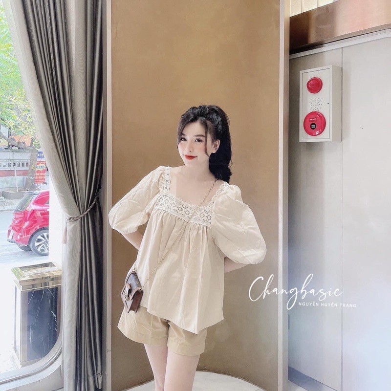 Set Áo Babydoll Thô Đũi Pha Ren Mix Quần Short - Set Xinh Mùa Hè
