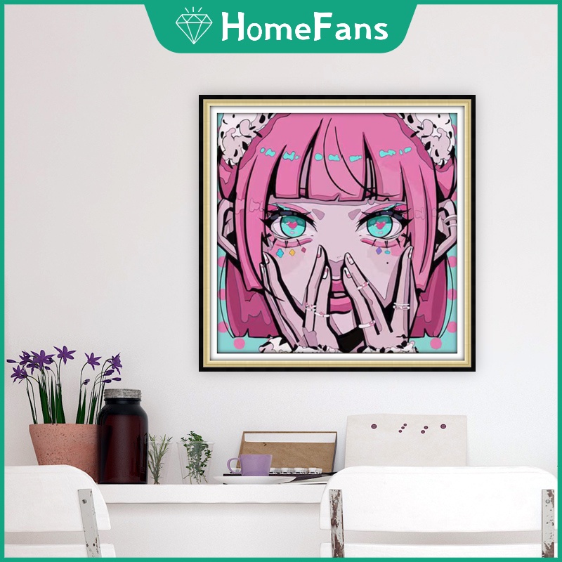 Bộ Tranh Đính Đá 5D Tự Làm 30x30cm / 40x40cm / 50x50cm Hình Cô Gái Đáng Yêu