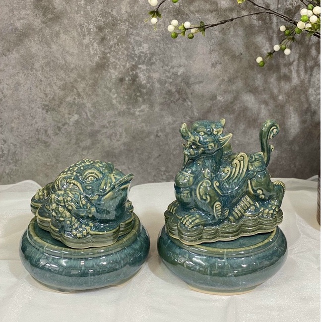 Cóc Ngậm Tiền Thiềm Thừ Phong Thủy Tỳ Hưu Gốm Sứ Cao Cấp Bát Tràng Men Hỏa Biến