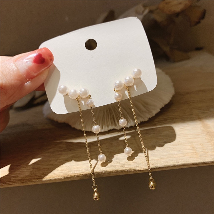 Đôi Bông Tai Dáng Dài Bằng Bạc 925 Đính Ngọc Trai Nhân Tạo Thời Trang Cho Nữ