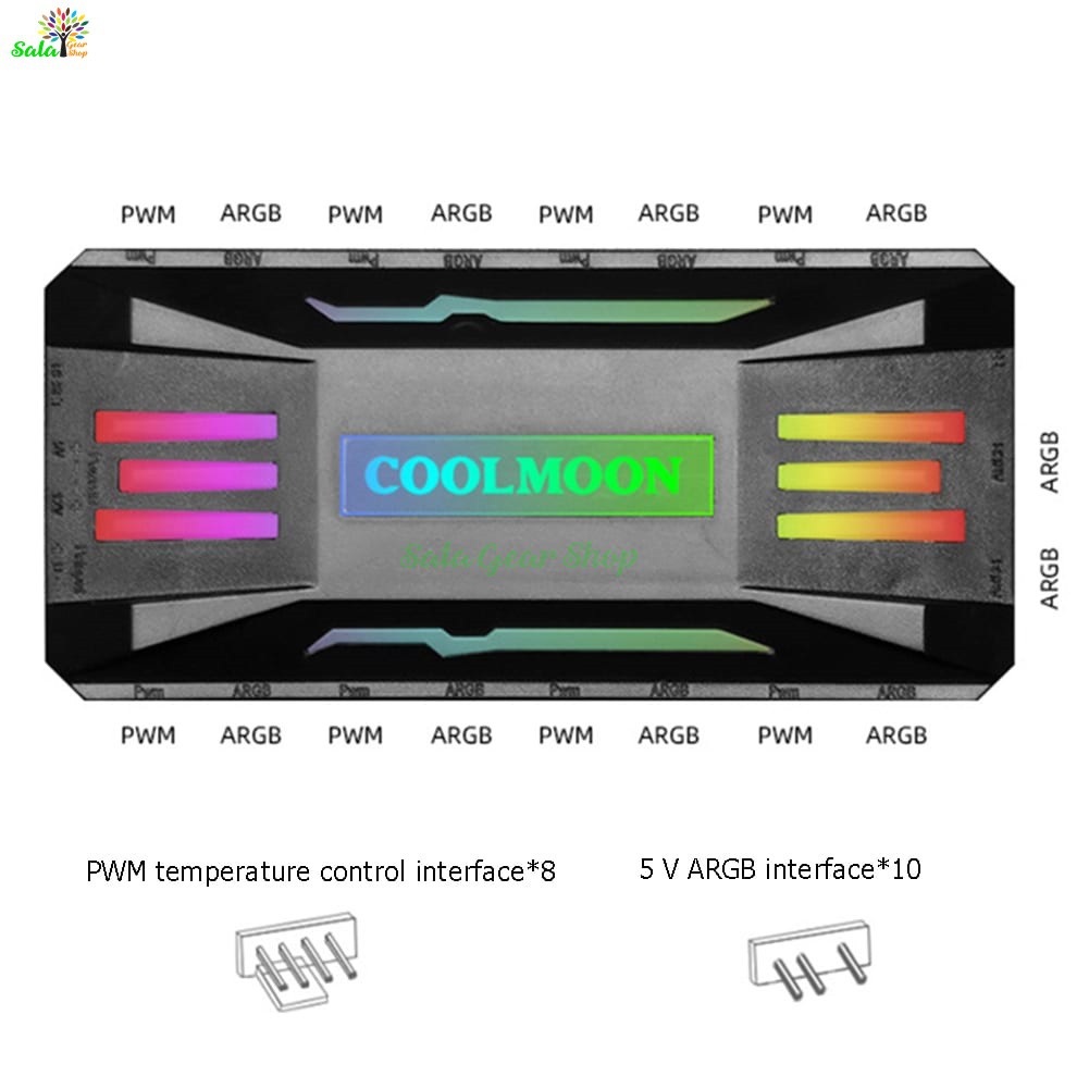 Bộ Hub Coolmoon P-ARGB v2, 8 cổng 4 pin PWM + 10 cổng Led 3 pin 5V-ARGB