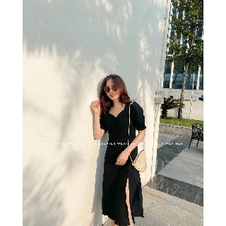 Váy thô trơn dúm ngực xẻ đùi
