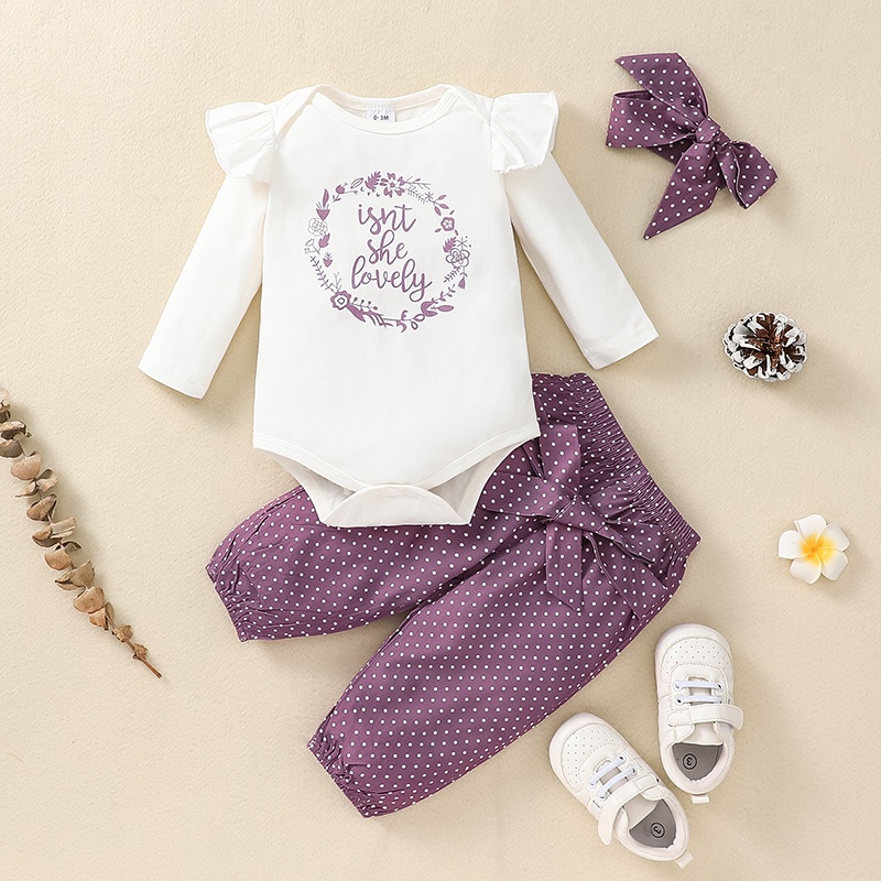 Combo bộ đồ bé gái 0-18 tháng Tay Dài bodysuit liền thân quần dài set thời trang cho bé trẻ em sơ sinh băng đô cho bé