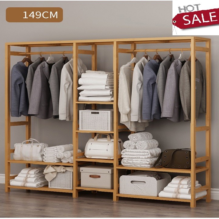 Tủ treo quần áo gỗ tre cao cấp 165cm X 145cm | BigBuy360 - bigbuy360.vn